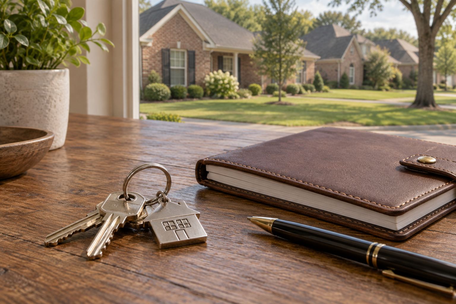 A stack of house keys and a notepad, representing Anjelica Benson, Affiliate Broker with Keller Williams Realty