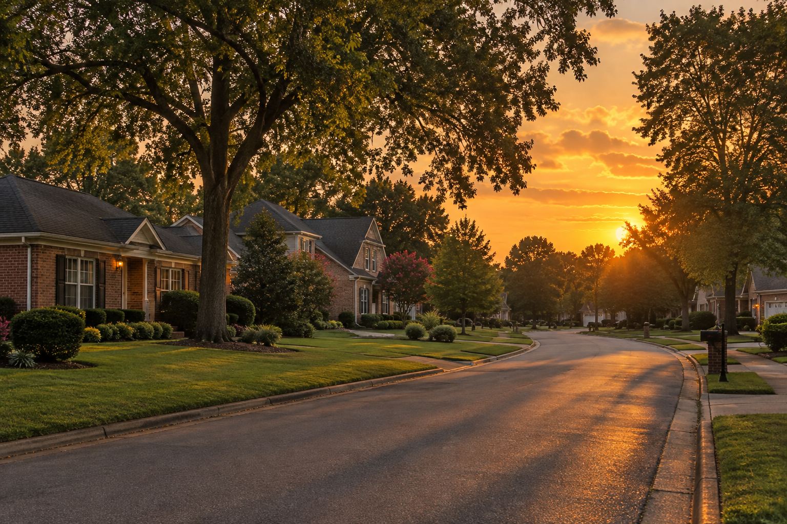 A Memphis-area street at sunset, illustrative